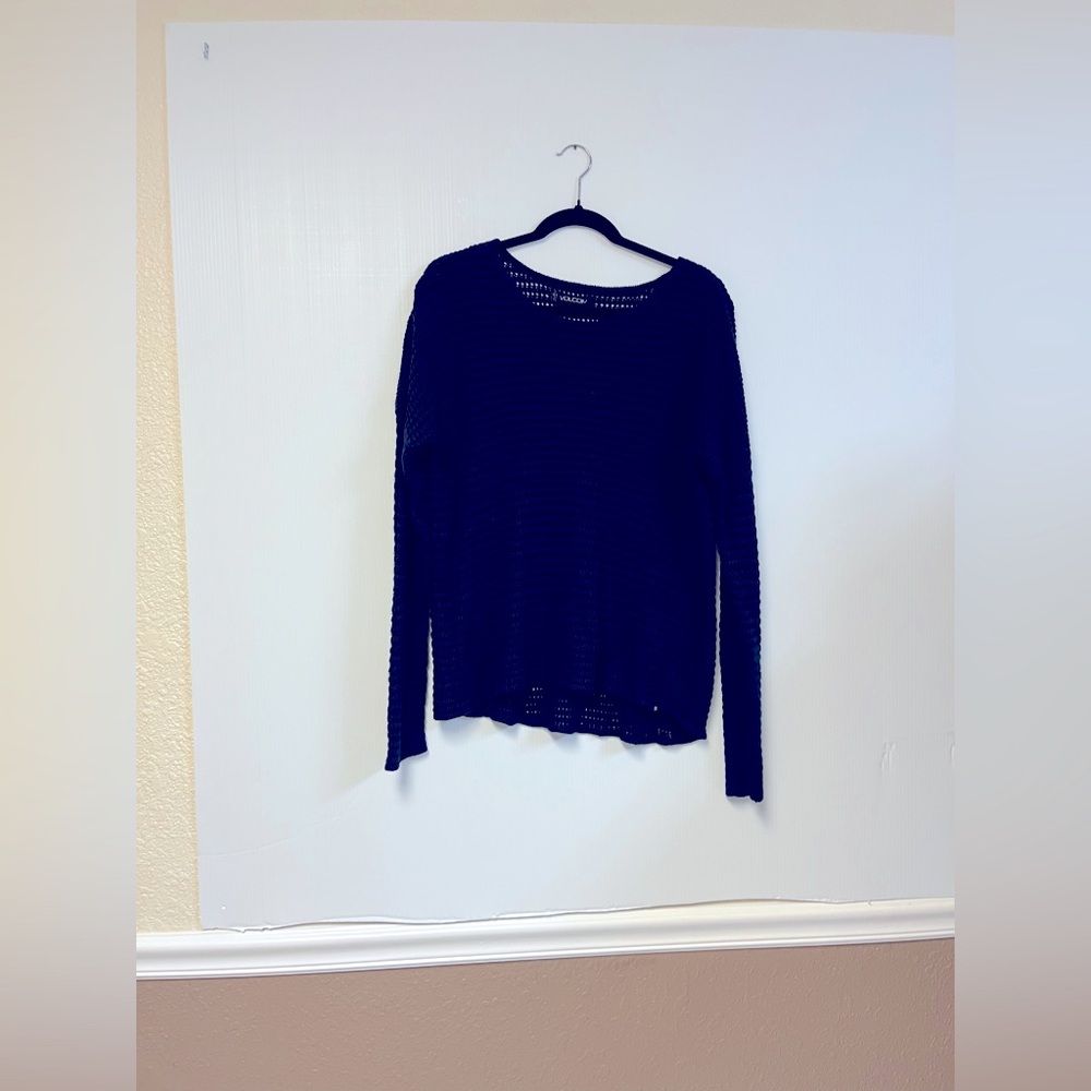 Volcom Women’s Dark Navy Open Knit Pullover Sweater – Size L 100% Cotton